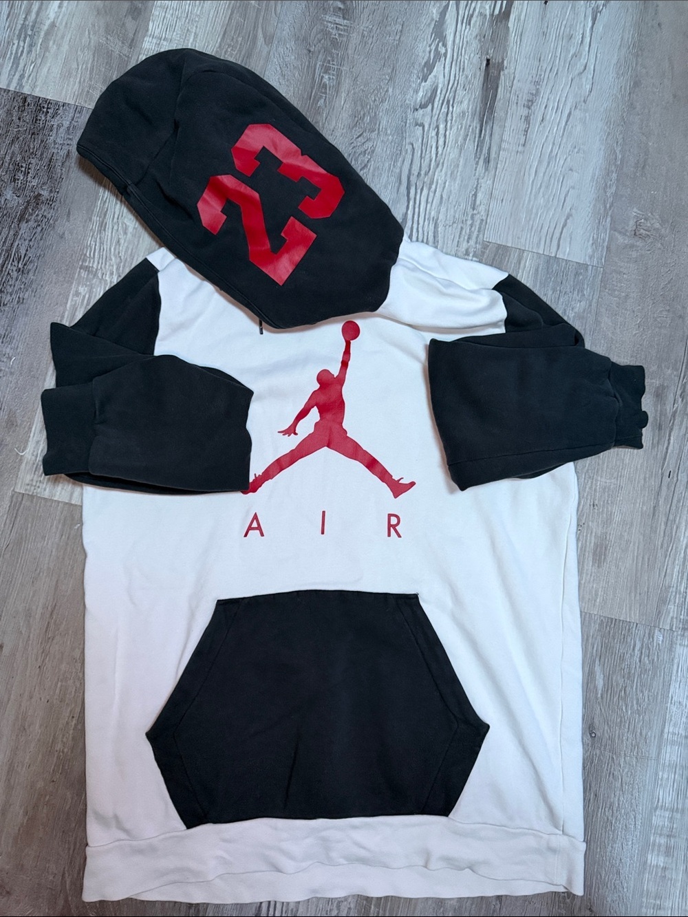 Jordan Men’s Brooklyn Fleece Pullover Hoodie in Black, White & Red Jumpman - Picture 6 of 8